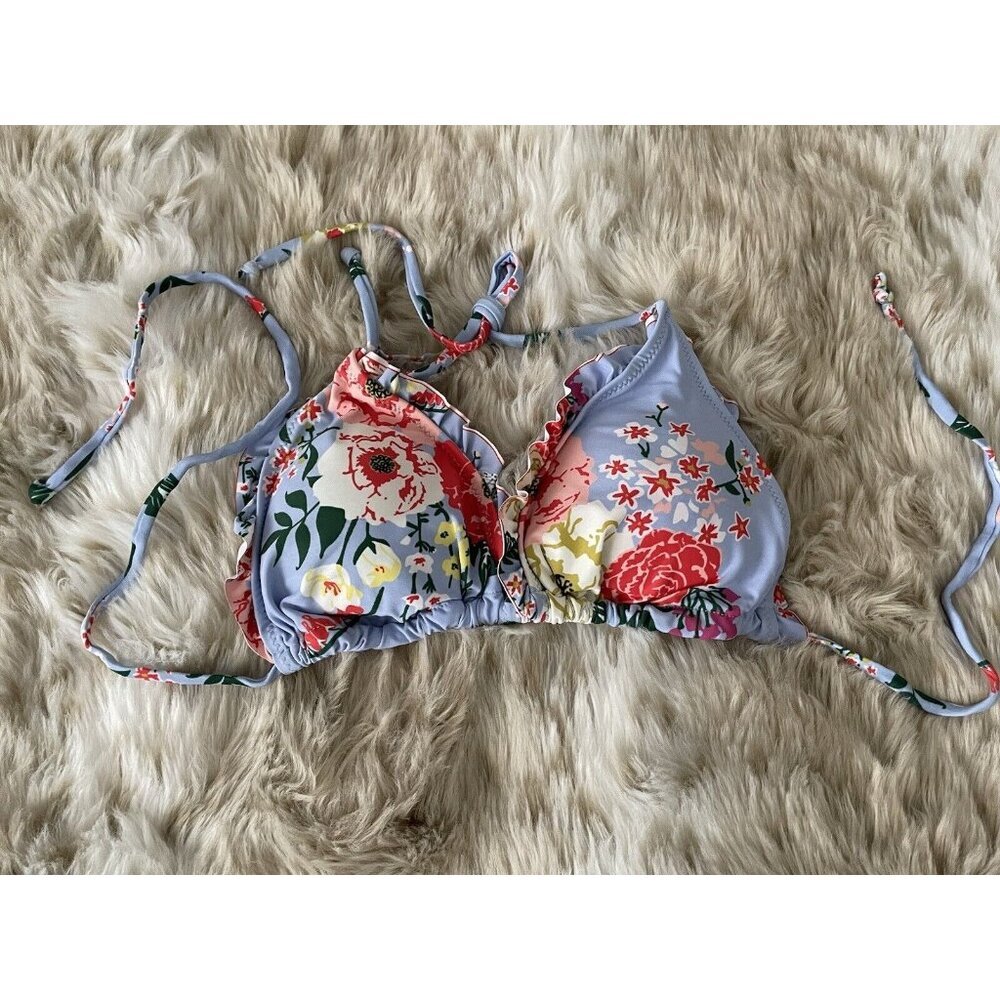 Lovely NWOT Bikini Top Floral Triangle Wireless Padded Swimsuit L